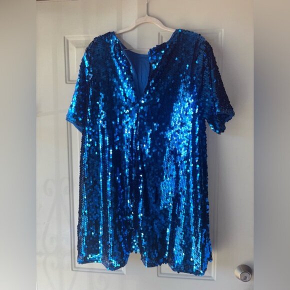 Maeve Anthropologie The Emmy blue sequin mini swing dress size M - Picture 3 of 4